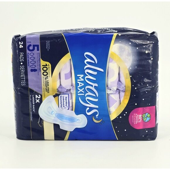 Always Maxi Size 5 Extra Heavy Overnight Pads with Wings 24 Pads - Picture 3 of 6
